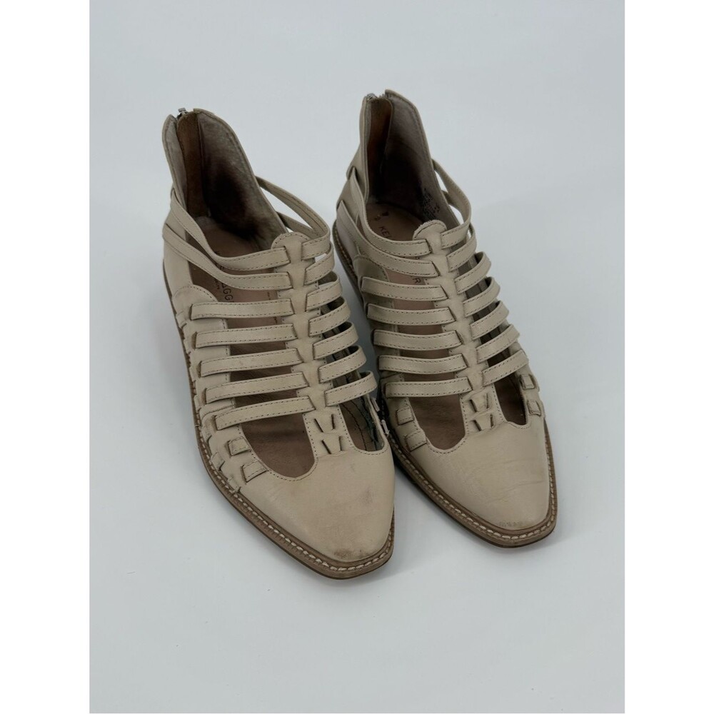 Kelsi Dagger Brooklyn Clinton Caged Leather Shootie | Beige | Size 7